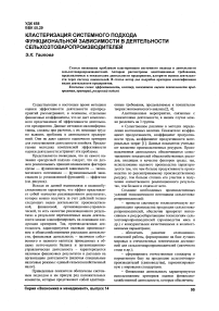 Кластеризация системного подхода функциональной зависимости в деятельности сельхозтоваропроизводителей