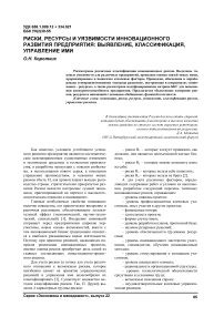 Риски, ресурсы и уязвимости инновационного развития предприятия: выявление, классификация, управление ими