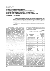 Оперативное планирование производственного процесса как основа повышения эффективности управления энергозатратами на производство продукции