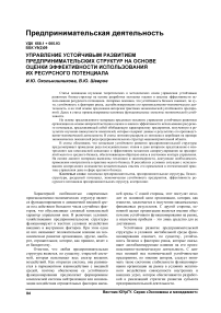 Управление устойчивым развитием предпринимательских структур на основе оценки эффективности использования их ресурсного потенциала