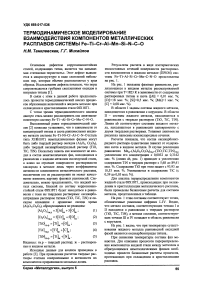 Термодинамическое моделирование взаимодействия компонентов металлических расплавов системы Fe-Ti-Cr-Al-Mn-Si-N-C-O