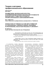 Взаимосвязь иноязычной культуры и формирования профессиональной готовности иноязычных студентов в процессе профессионального образования в вузе