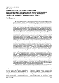 Формирование готовности будущих техников-электриков к обеспечению соблюдения правил техники безопасности при выполнении электромонтажных и наладочных работ