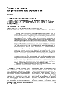 Развитие человеческого ресурса субъектов образования как показатель качества проектирования образовательно-научного процесса университета