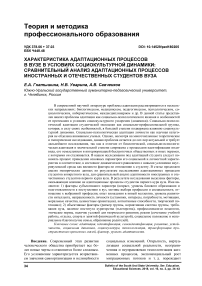 Характеристика адаптационных процессов в вузе в условиях социокультурной динамики: сравнительный анализ адаптационных процессов иностранных и отечественных студентов вуза