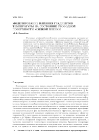 Моделирование влияния градиентов температуры на состояние свободной поверхности жидкой пленки