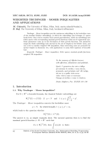 Weighted Trudinger - Moser inequalities and applications