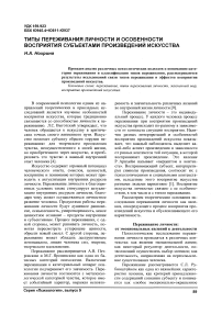 Типы переживания личности и особенности восприятия субъектами произведений искусства