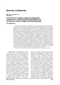 Структура и уровень самоактуализации пациентов с алкогольной зависимостью на разных сроках ремиссии заболевания