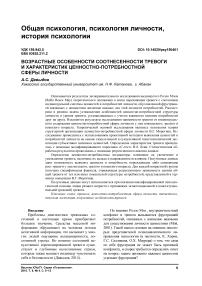 Возрастные особенности соотнесенности тревоги и характеристик ценностно-потребностной сферы личности