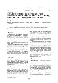 Население герпетобионтных пауков ксерофитных сообществ памятника природы «Лунежские горы» (весенний аспект)