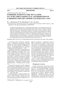 Влияние наночастиц металлов на чувствительность к антибиотикам клинических штаммов Escherichia coli