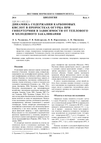 Динамика содержания карбоновых кислот в проростках огурца при гипертермии в зависимости от теплового и холодового закаливания