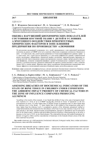 Оценка нарушений биохимических показателей состояния костной ткани у детей в условиях аэрогенного воздействия приоритетных химических факторов в зоне влияния предприятия по производству алюминия