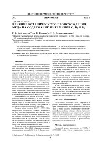 Влияние ботанического происхождения мёда на содержание витаминов С, В3 и В6