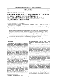 Влияние хорионического гонадотропина на продукцию интерлейкина-8 интактными моноцитами. Роль Toll-подобных рецепторов