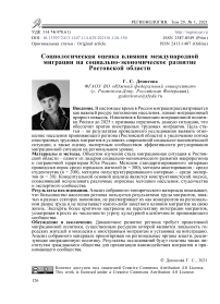 Социологическая оценка влияния международной миграции на социально-экономическое развитие Ростовской области