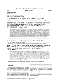 Весенний аспект населения герпетобионтных пауков (Araneae) некоторых биоценозов, формирующих ряд луг - березовый лес в условиях Мордовии