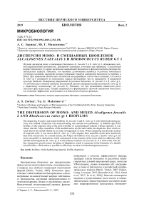 Дисперсия моно- и смешанных биопленок Alcaligenes faecalis 2 и Rhodococcus ruber GT 1