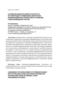 О развитии межотраслевого института, регулирующего применение электронно-информационных технологий в уголовном судопроизводстве России