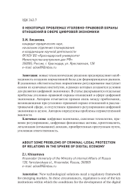 О некоторых проблемах уголовно-правовой охраны отношений в сфере цифровой экономики