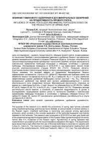 Влияние гуминового удобрения и доз минеральных удобрений на продуктивность ярового рапса