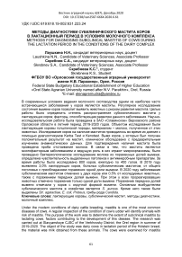 Методы диагностики субклинического мастита коров в лактационный период в условиях молочного комплекса