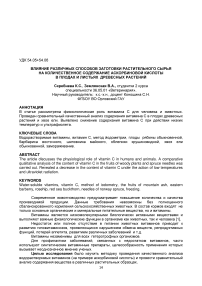 Влияние различных способов заготовки растительного сырья на количественное содержание аскорбиновой кислоты в плодах и листьях древесных растений