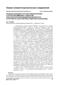 Реакции хлоридов тетраорганилфосфония и тетраэтиламмония с гидратом гексахлороплатиноводородной кислоты в растворах ацетонитрила и диэтилсульфоксида