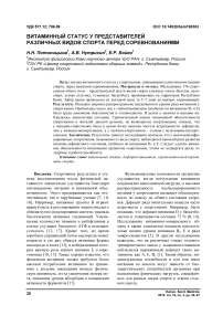 Витаминный статус у представителей различных видов спорта перед соревнованиями