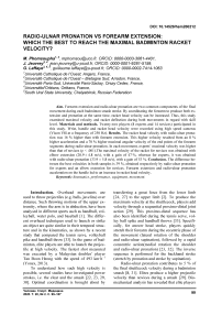 Radio-ulnar pronation vs forearm extension: which the best to reach the maximal badminton racket velocity?