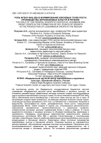 Роль ФГБНУ ФНЦ ЗБК в формирование ключевых точек роста производства зернобобовых культур в регионе