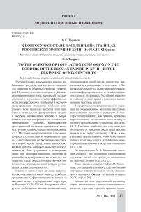 К вопросу о составе населения на границах Российской империи в XVIII - начале XIX века