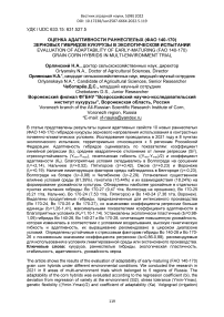 Оценка адаптивности раннеспелых (ФАО 140-170) зерновых гибридов кукурузы в экологическом испытании