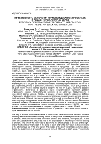 Эффективность включения кормовой добавки "Промелакт" в рацион черно-пестрых коров