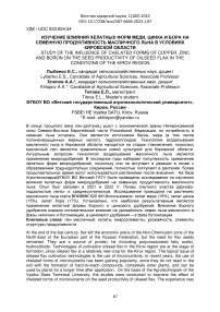 Изучение влияния хелатных форм меди, цинка и бора на семенную продуктивность масличного льна в условиях Кировской области