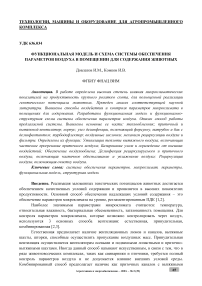 Функциональная модель и схема системы обеспечения параметров воздуха в помещении для содержания животных