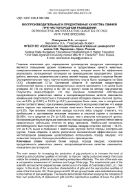 Воспроизводительные и продуктивные качества свиней при чистопородном разведении