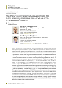 Технологические аспекты разведения мясного скота в племенном заводе ООО «Спутник-Агро» Ленинградской области