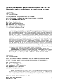 Исследование и сравнительный анализ коррозионной стойкости медно-цинковых сплавов в хлорсодержащих средах