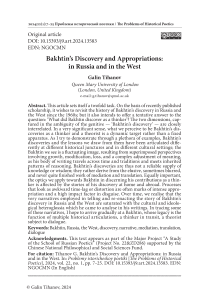 Bakhtin’s discovery and appropriations: in Russia and in the West