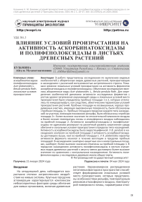 Влияние условий произрастания на активность аскорбинатоксидазы и полифенолоксидазы в листьях древесных растений