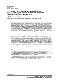 Потенциал суверенизации промышленности моноспециализированных регионов в условиях экономической нестабильности