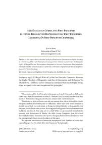 How Damascius correlates first principles in orphic theology to his Neoplatonic first principles: Damascius, on first principles chapter 123