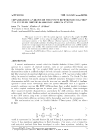 Convergence analysis of the finite difference solution for coupled Drinfeld-Sokolov-Wilson system