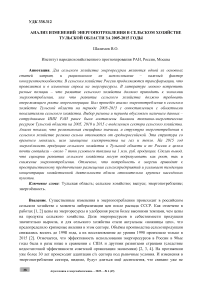 Анализ изменений энергопотребления в сельском хозяйстве Тульской области за 2005–2015 годы