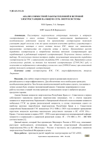 Анализ совместной работы тепловой и ветровой электростанции на общую сеть энергосистемы