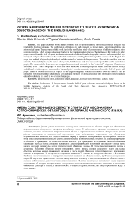 Proper names from the field of sport to denote astronomical objects (based on the English language)