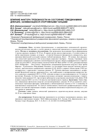 Влияние фактора тревожности на состояние гемодинамики девушек, занимающихся спортивными танцами