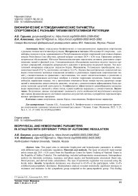 Биофизические и гемодинамические параметры спортсменов с разными типами вегетативной регуляции